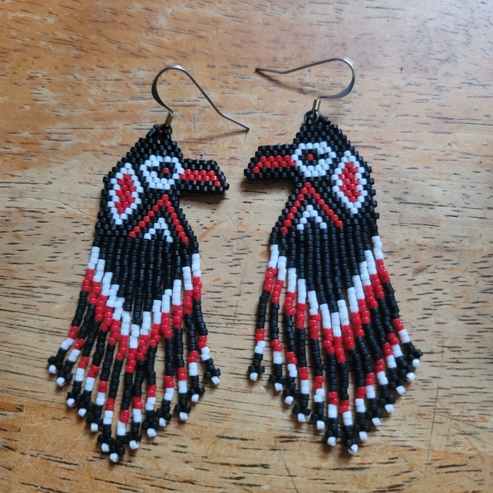 Native raven beaded earrings